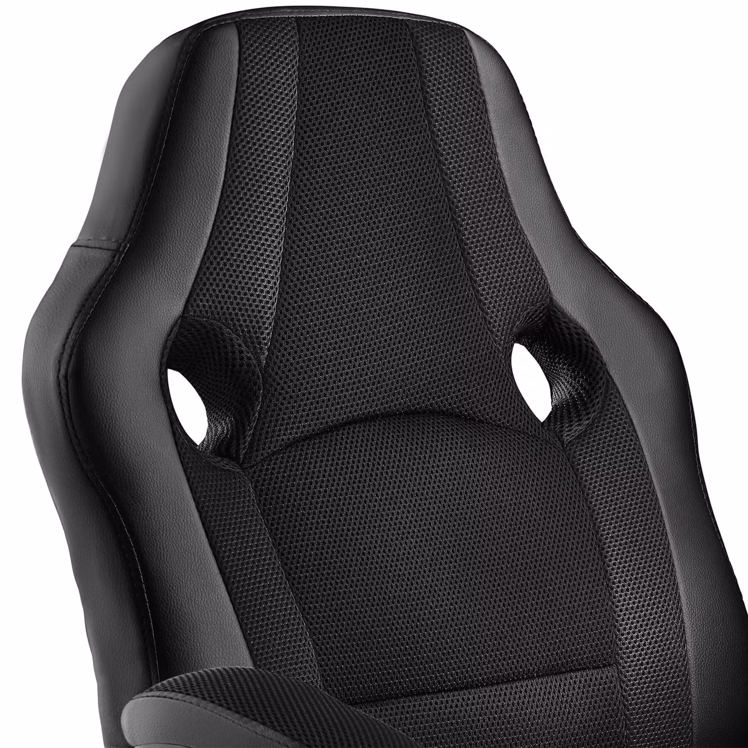 Sedia da gaming Tectake nera in ecopelle e tessuto con ruote e braccioli – 1