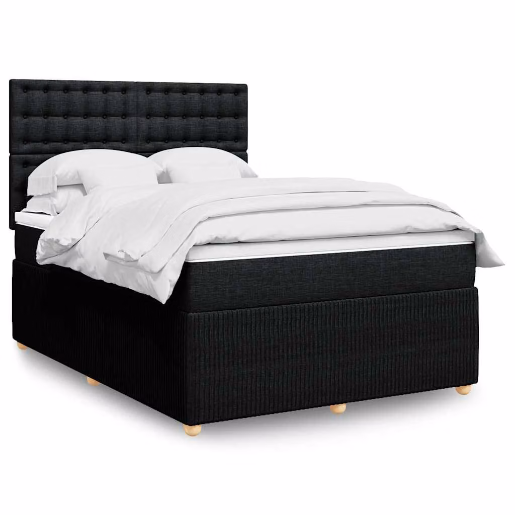vidaXL Giroletto a Molle Ibrido con Materasso in Tessuto Nero L/P: 140 x 190 cm – 1