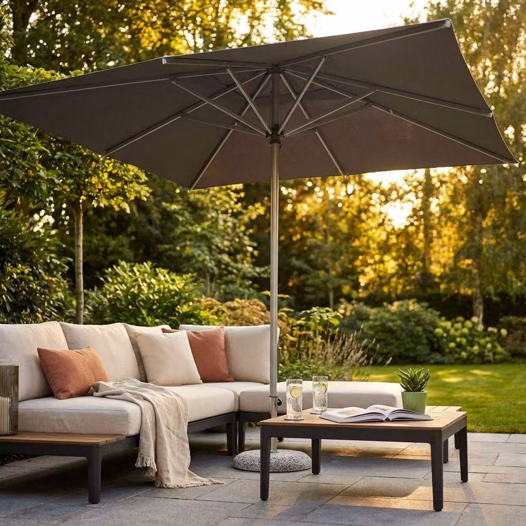 Milani Home - ombrellone da giardino 3 x 3 m con palo centrale in alluminio, telo grigio scuro in poliestere, per terrazzo, piscina e locali