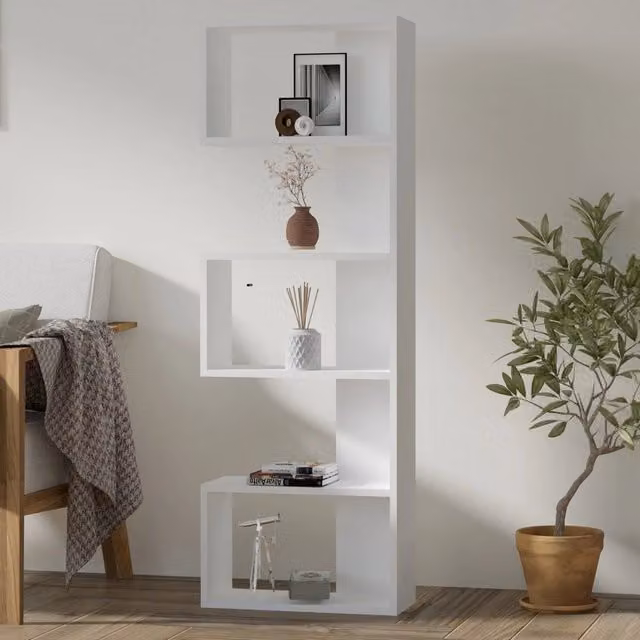 Biblioteca Nave, Libreria 4 Ripiani, 52x19x150h cm Bianco Rovere