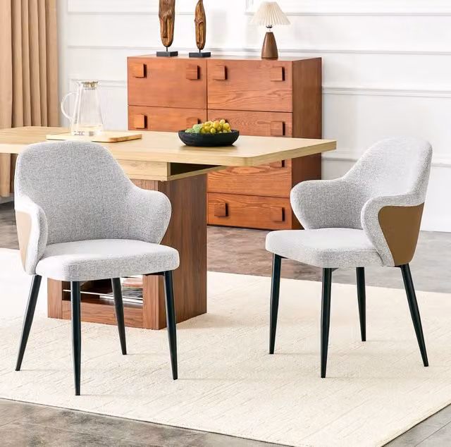Set di 2 sedie da pranzo grigio chiaro con gambe nere