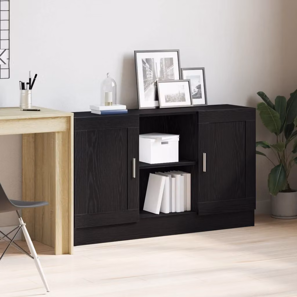Credenza moderna in legno multistrato Rovere e Nero per soggiorno o sala da pranzo L/P/H: 120 x 30,5 x 70 cm – 2