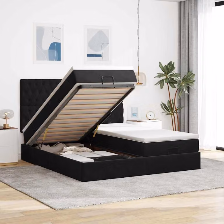 Letto matrimoniale con contenitore e base a sollevamento vidaXL in velluto nero L: 200 cm, P: 200 cm, H: 280 cm