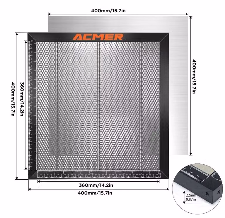 Tavolo da lavoro laser E10 con struttura a nido d'ape - Tavolo a nido d'ape con perni - 400×400 mm (40×40 cm) - Piattaforma universale per incisione e taglio con laser CO2 e laser a diodi