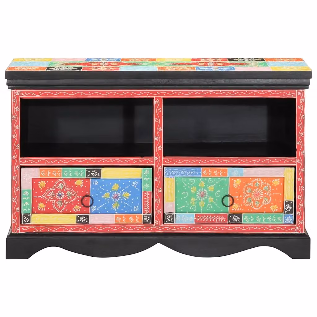 Mobile TV moderno vidaXL in legno di mango massello multicolore L 80 x P 35 x H 50 cm – 2