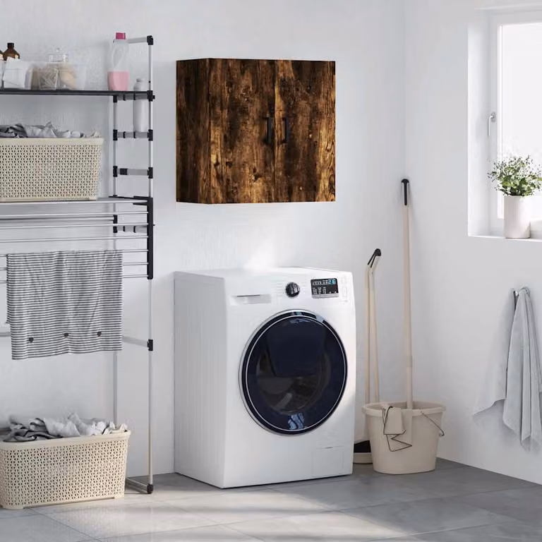 Armadietto a muro moderno vidaXL in legno Rovere Fumo con ante a battente, L 60 cm x P 31 cm x H 60 cm