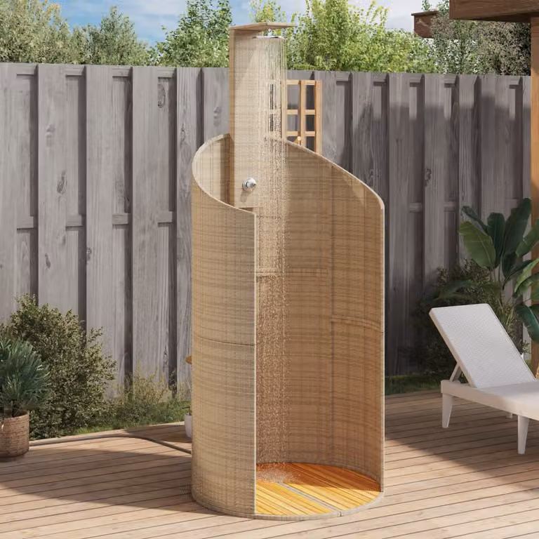 Doccia Esterna vidaXL Beige in Polyrattan e Legno di Acacia L/P/H: 100 x 100 x 241,5 cm