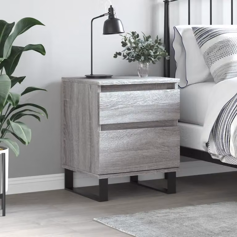Comodino moderno da parete vidaXL in legno e metallo, Grigio, L 40 cm x P 35 cm x H 50 cm