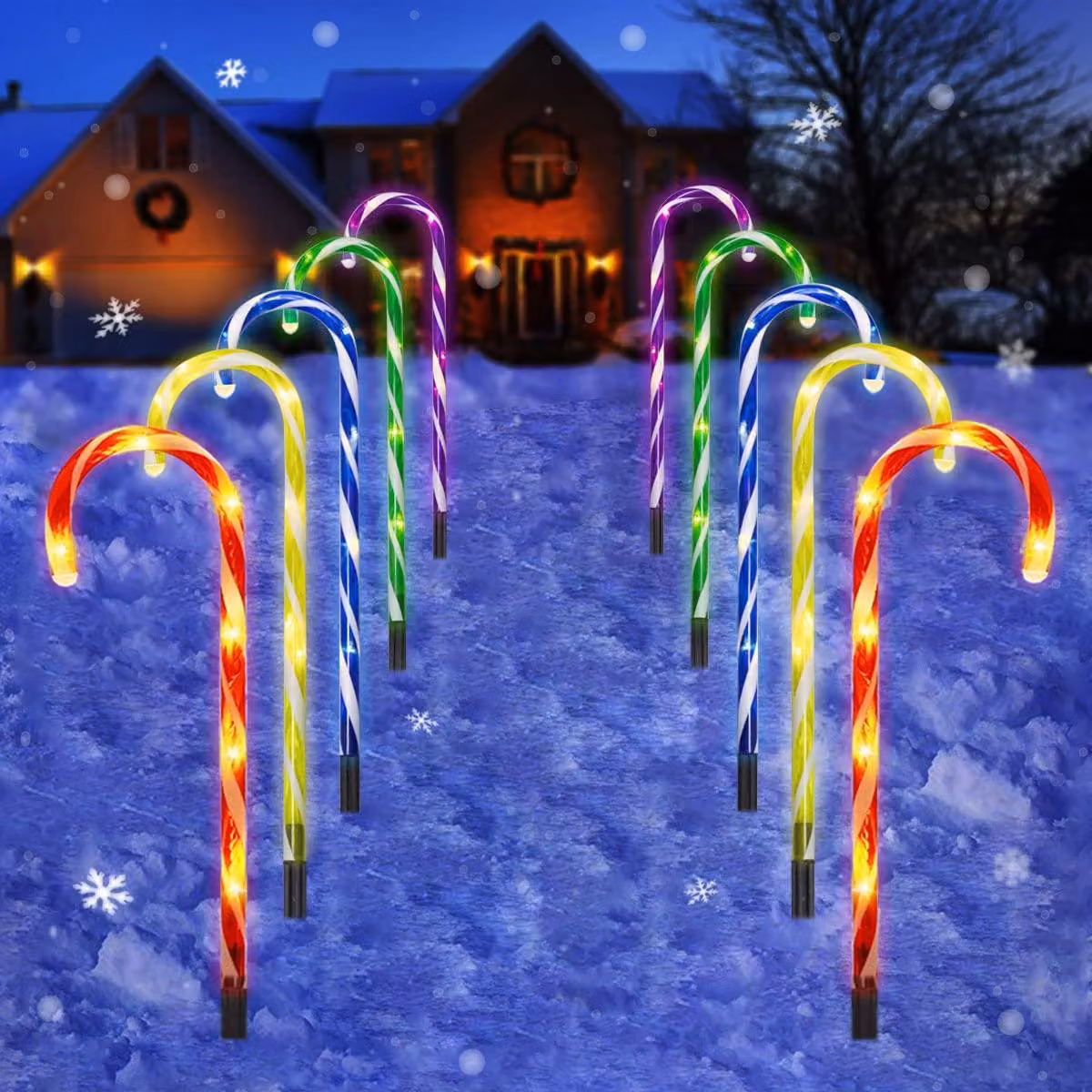 Set di 10 luci a LED a forma di caramelle, lunghezza 53 cm, colorate, per decorazioni da esterno