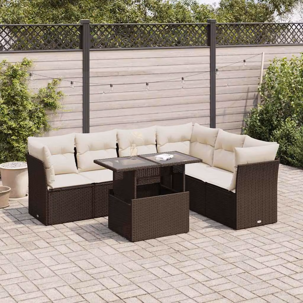 Maison Exclusive - Set Divani da Giardino 7 pz con Cuscini Marrone in Polyrattan