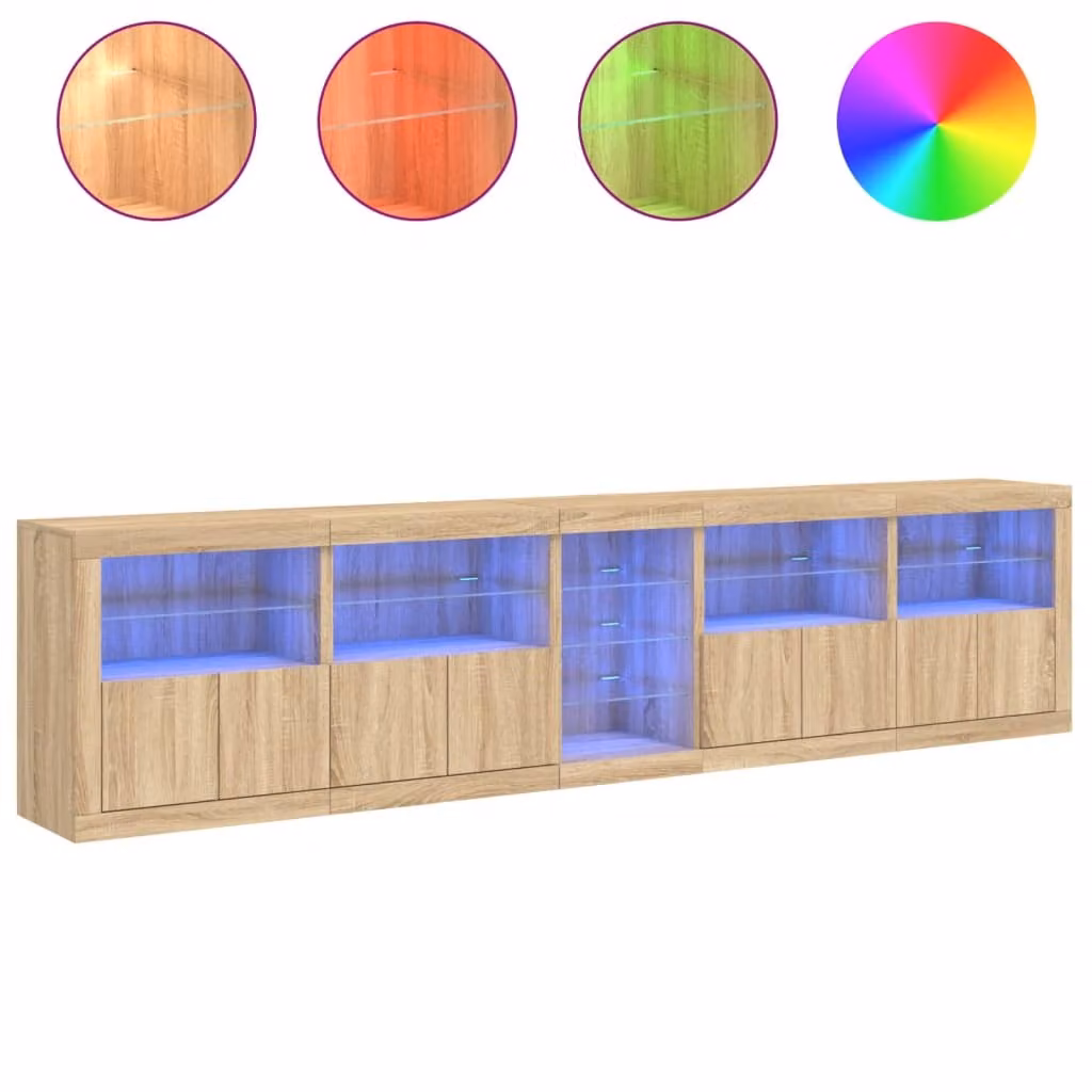 Credenza con Luci LED Rovere Sonoma 283x37x67 cm