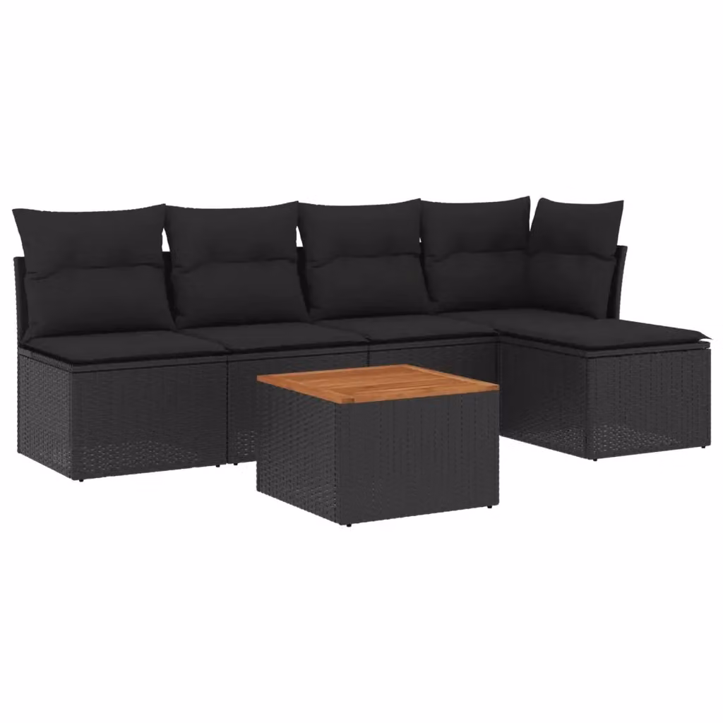 Set Divano da Giardino vidaXL 6 pz in Polyrattan Nero con Cuscini e Tavolino da Esterno a Forma di L – 2