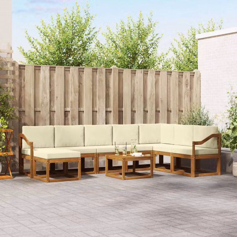 Set di divani da esterno vidaXL 9 pz in legno di acacia con cuscini, colore marrone e beige