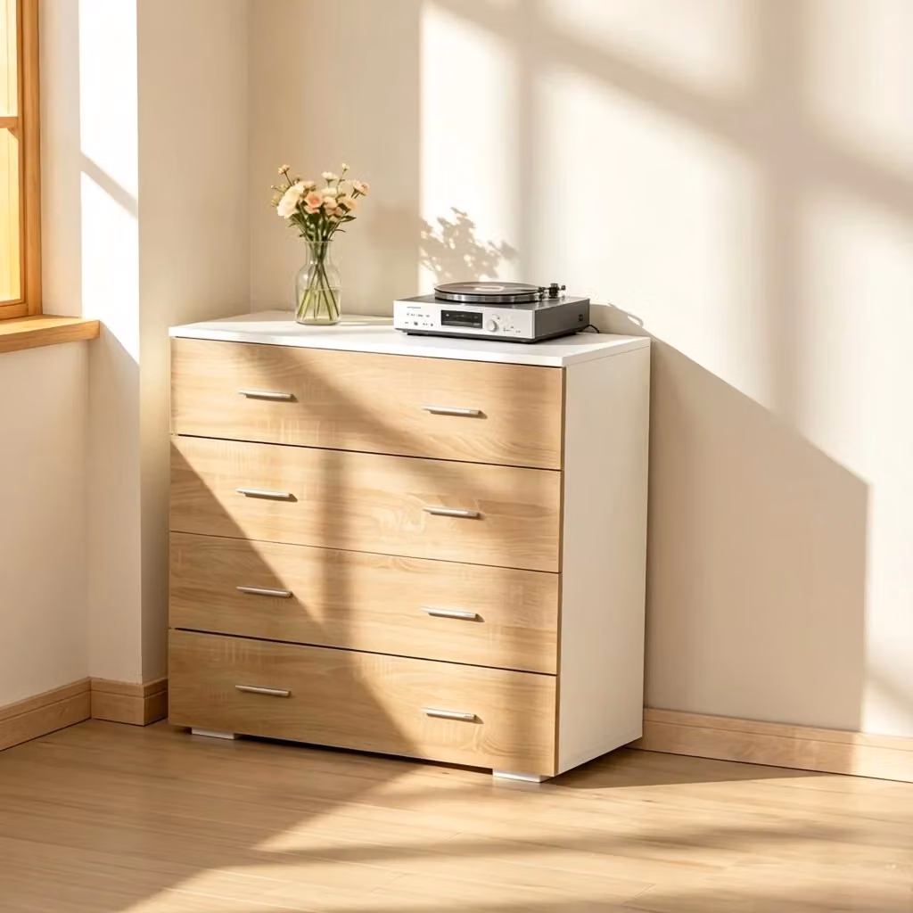 Comò REDOM moderno in legno e metallo bianco e beige L: 76 cm, P: 35 cm, H: 72 cm – 2