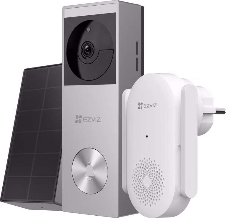EZVIZ HP3 Pro + CH1 Set videocitofono 2K HD con visione notturna a colori, pannello solare e memoria da 32 GB, IP65