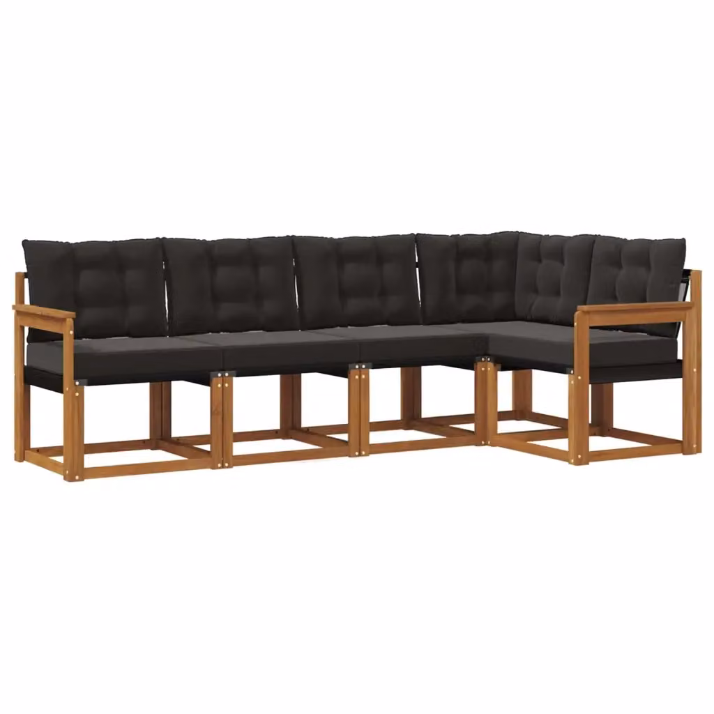 Set di divani da esterno a L vidaXL in legno di acacia con cuscini, marrone e nero – 2