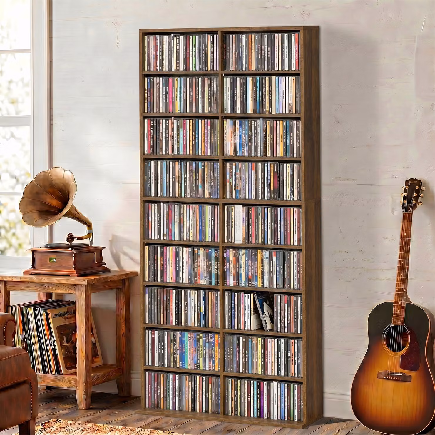 Scaffale per CD e DVD HOMCOM con 18 scomparti e capacità 640 dischi, colore noce scuro – 2