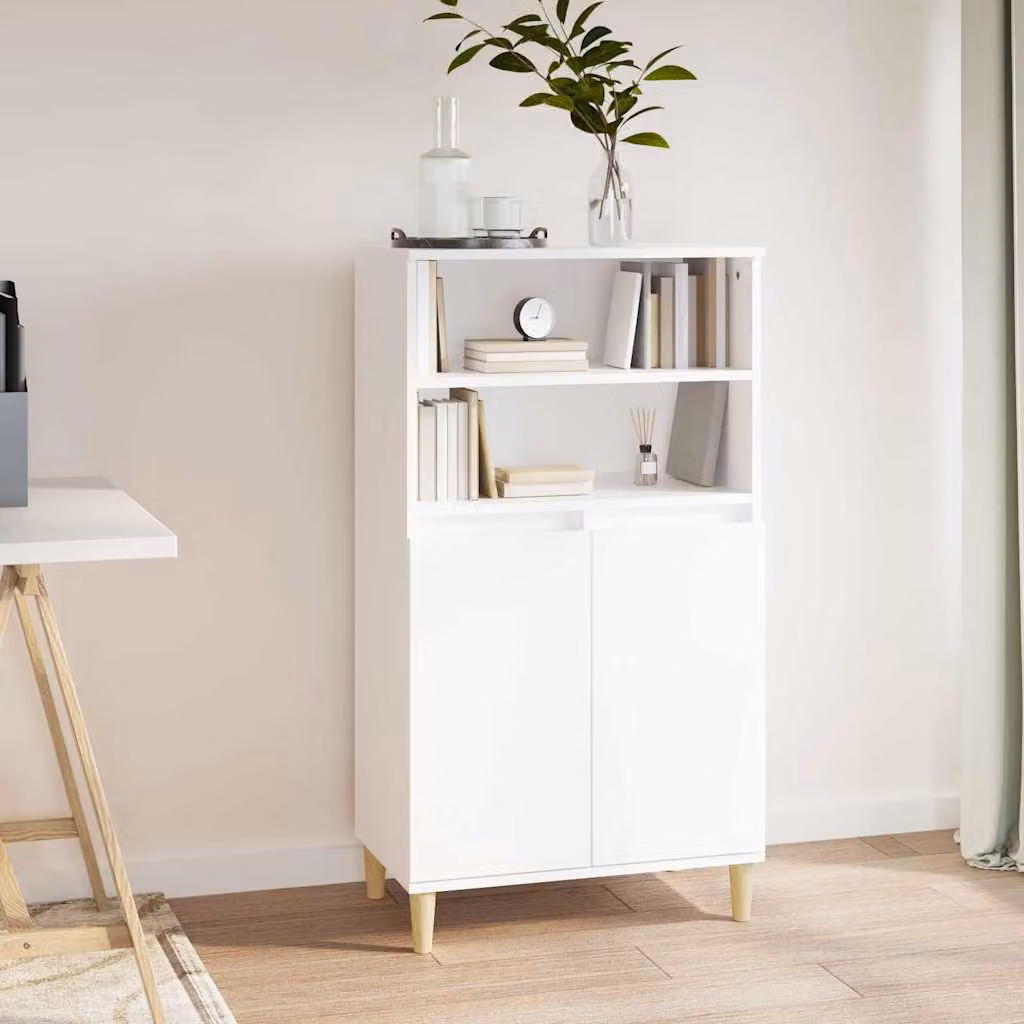 Credenza Alta vidaXL Bianca in Legno e MDF con Ante a Battente e Ripiani Interni L: 60 cm, P: 36 cm, H: 110 cm