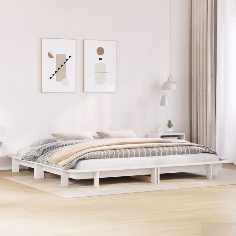vidaXL Letto in Legno Massello di Pino Bianco con Doghe Rigide 160x200 cm