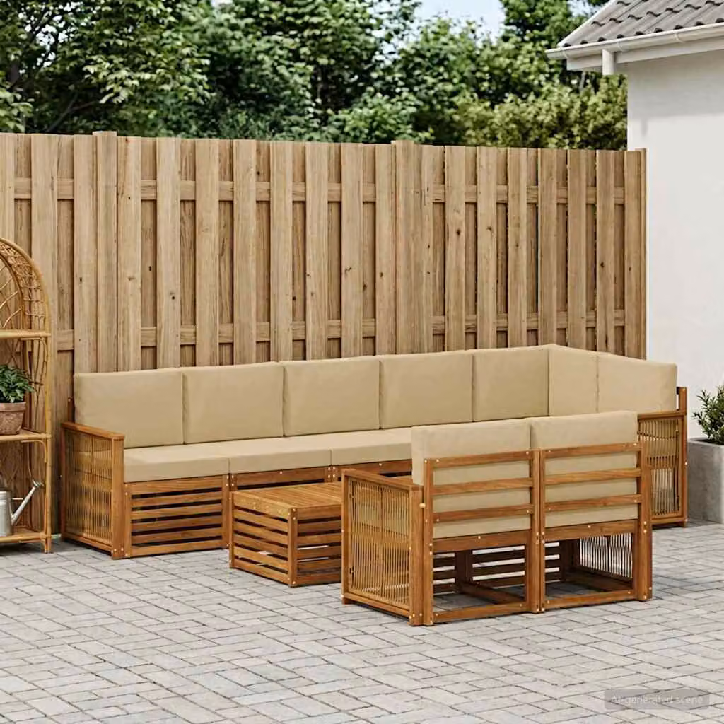 Set di divani da esterno vidaXL 8 pz in legno di acacia con cuscini e tavolino, colore beige e marrone