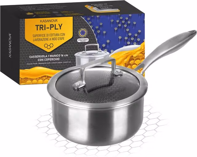 Casseruola Kasanova in acciaio inox e alluminio con coperchio in vetro, diametro 16 cm, colore argento – 1