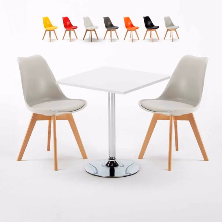 Tavolo quadrato bianco e 2 sedie Set di bastoni da interno in polipropilene colorato Nordica Cocktail - Grigio chiaro