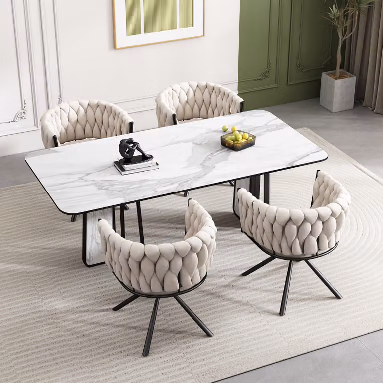 Flieks sedia da pranzo 4 posti imbottita girevole a 360°, sedia da cucina sedia da trucco con rivestimento in velluto, sedia da soggiorno con braccioli e gambe in acciaio, beige