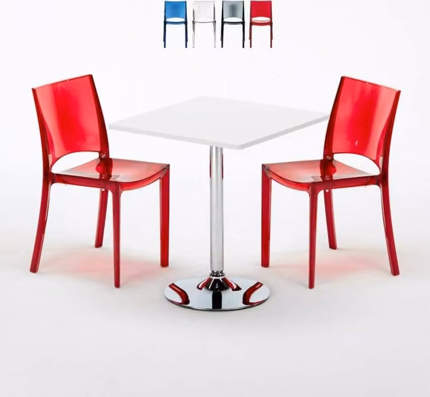 Tavolo quadrato bianco e 2 sedie Set di aste per interni in polipropilene colorato Grand Soleil B-Side Demon - Rosso trasparente
