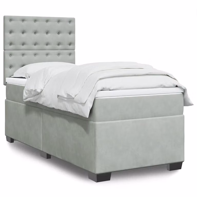 vidaXL Giroletto a Molle Ibrido con Materasso in Velluto Grigio e Bianco L/P/H: 80 x 200 cm