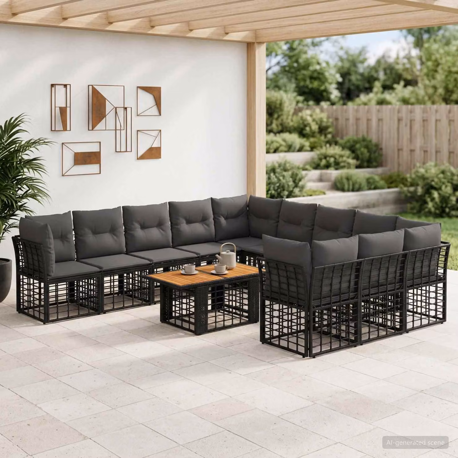 Set Divano da Giardino vidaXL 12 pz in Polyrattan Nero e Grigio con Tavolino e Cuscini
