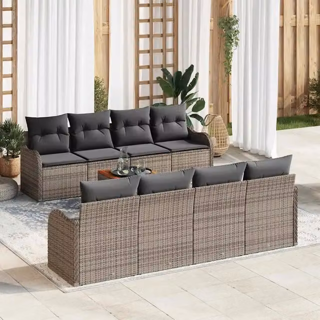Set Divano da Giardino 9 pz Grigio polyrattan 3356095