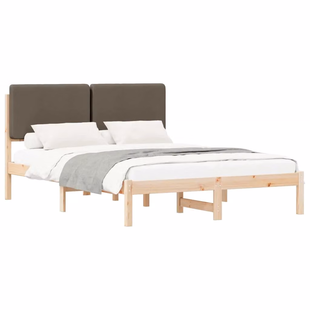 Letto con Testiera Rivestita in Tessuto e Pino Massello vidaXL, L/P: 160 x 200 cm, Beige/Grigio – 2