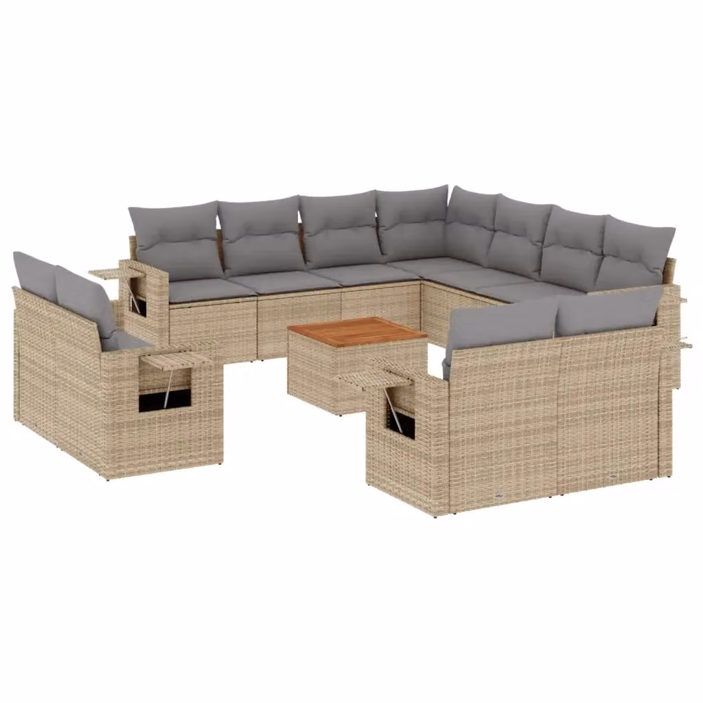 Set Divano da Giardino VIDAXL in Polyrattan Beige con Cuscini, 12 Pezzi – 2