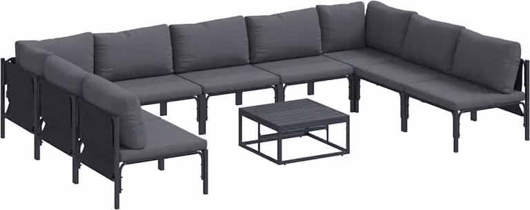 Set Divano da Giardino con cuscino 10 pcs Nero Acciaio