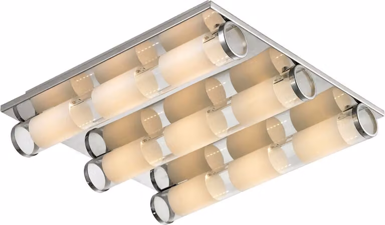 Plafoniera LED, 9 fiamme, cromo, vetro satinato, L 40 cm