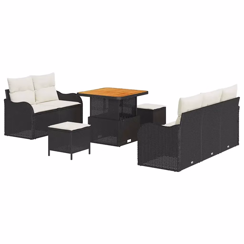 Set Divano da Giardino vidaXL a 8 posti a forma di U con Cuscini Nero e Beige – 2