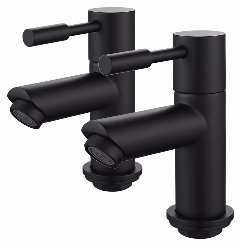 Set di due miscelatori per lavabo, attacco 1/2", cromati, con controllo separato dell'acqua fredda e calda, colore nero