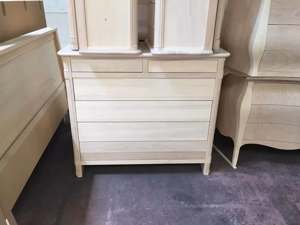 Cassettiera classica in legno grezzo con 6 cassetti Mobili 2G L: 121 cm, P: 53 cm, H: 104 cm – 2