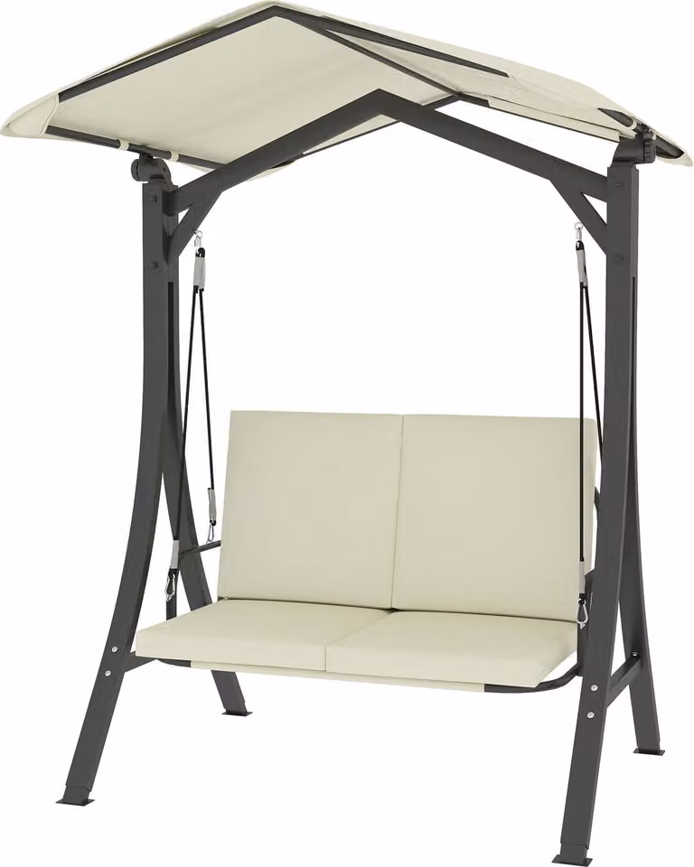 Altalena Hollywood con tettuccio parasole regolabile, copertura protettiva Altalena da giardino a 2 posti, caricabile fino a 220 kg, Panca altalena UV 30+ per giardino, terrazza, 150x120x182 cm, bianco crema