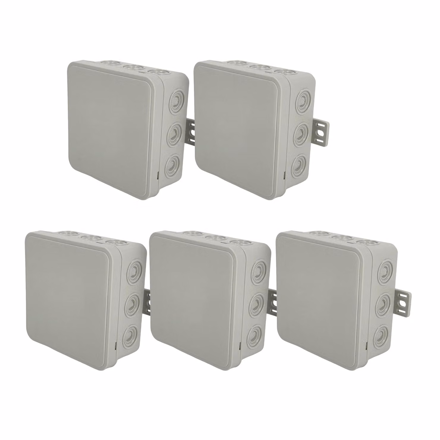 5x Scatola di derivazione flessibile per montaggio a superficie 100x100x41mm IP54 12 entrate cavi a scatto con aperture a bussola grigio V7 EDO777919 EDO Technic