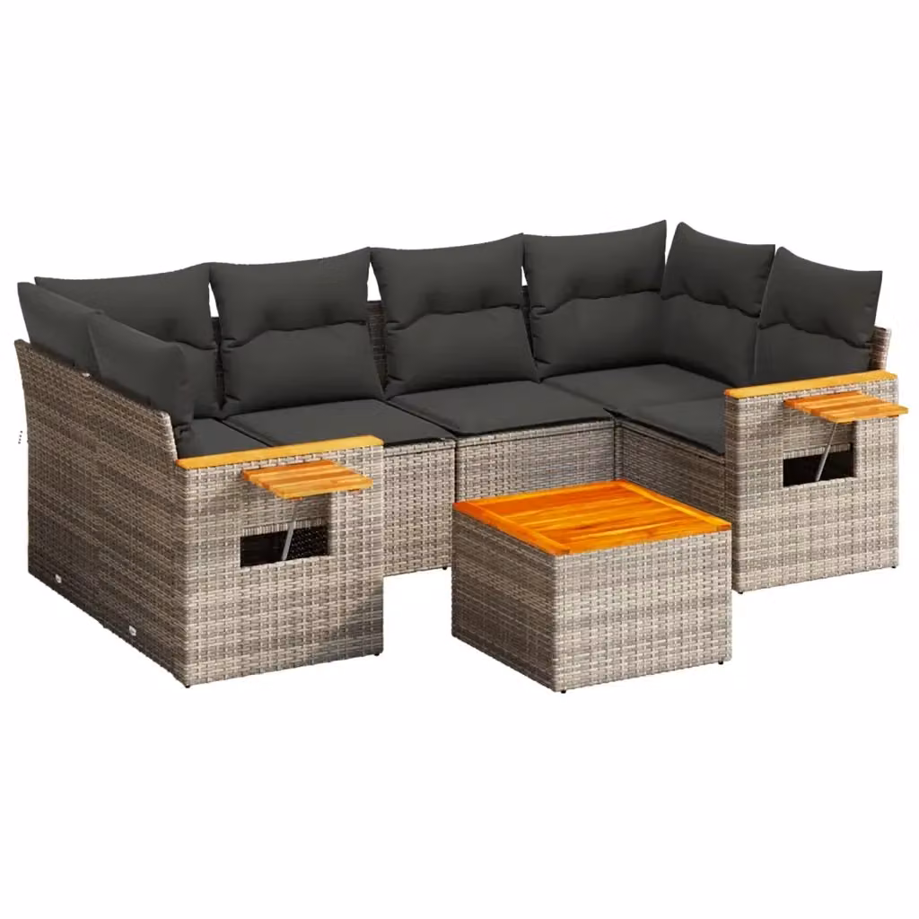 Set Divani da Giardino vidaXL 7 pz in Polyrattan Grigio con Cuscini e Tavolino da Esterno a Forma di L – 2