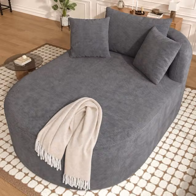 Poltrona ovale 170x112,5x83 cm in velluto a coste grigio scuro, senza montaggio –