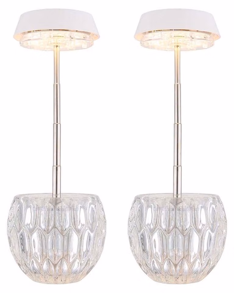 Set di 2 lampade da tavolo a LED, dimmer touch, vetro trasparente, acciaio inossidabile, H 28 cm