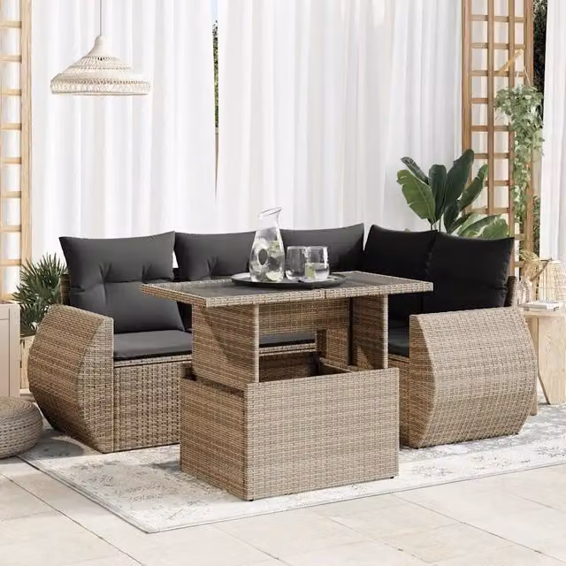 Set Divano da Giardino 5 pz con Cuscini Grigio in Polyrattan 3326631