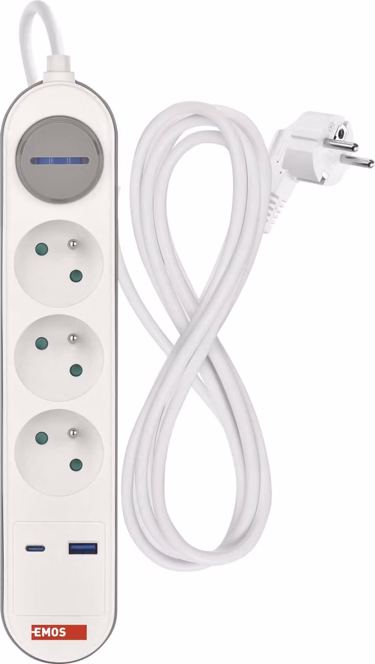 Cavo di prolunga Emos 3 prese con USB A, C 2 m bianco