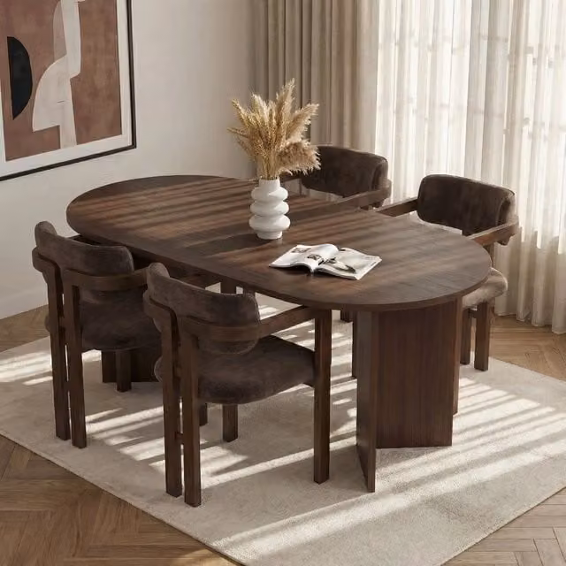 Set Tavolo e 6 Sedie DMORA Moderno con Piano Ovale in Legno Marrone