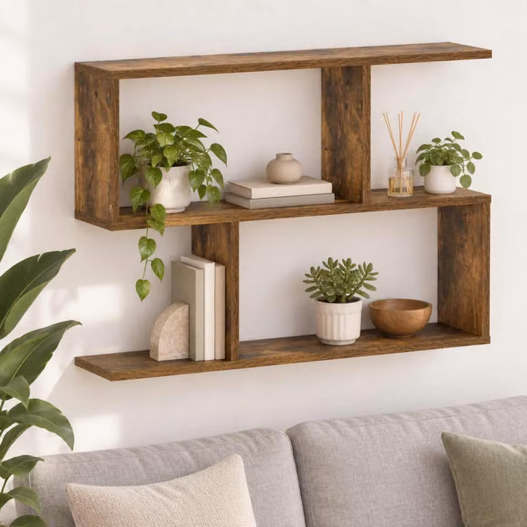 Scaffale da parete vidaXL in legno Rovere Fumo, design minimalista per soggiorno o camera da letto, L: 72 cm, P: 17 cm, H: 55,5 cm