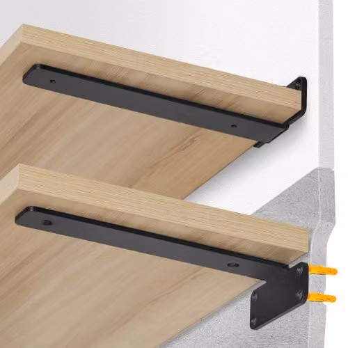 Set di 6 staffe a L VEVOR in acciaio per mensole sospese carichi pesanti, finitura nera opaca, L 31 x P 10 x H 4,5 cm