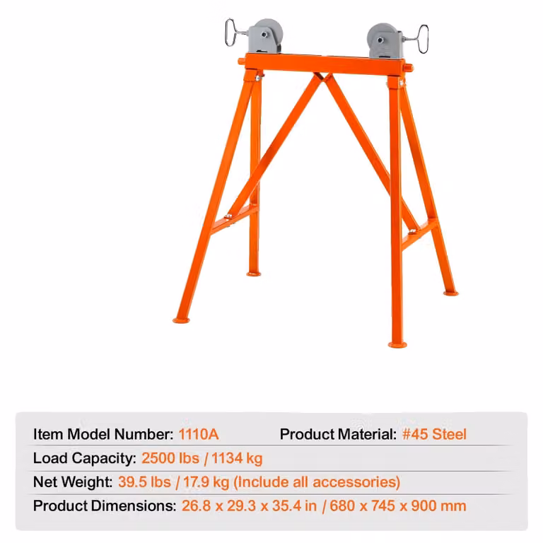 Supporto tubolare, ruote regolabili, portata 1134 kg, supporto tubolare