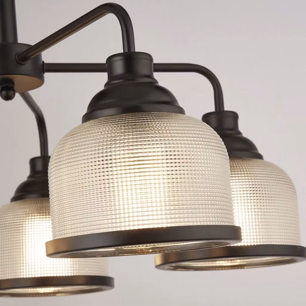 Lampadario a sospensione moderno SEARCHLIGHT in metallo nero e vetro trasparente con 5 luci E27 e altezza regolabile – 2